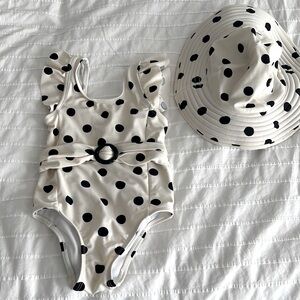 Jessica Simpson polka dot swimsuit w/ hat 24mth!